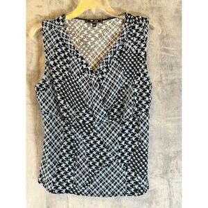 Lily Black & White Houndstooth Sleeveless Blouse Top 2X Plus Size